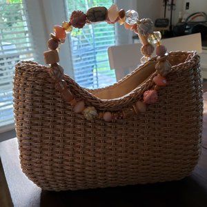 Cappelli Straw Purse with Beaded Handles